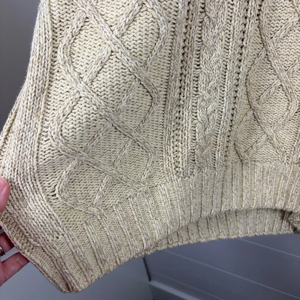 Vintage Gant Sweater Hand Framed Beige Tan Cable Knit Cotton Men L Y2K Fisherman